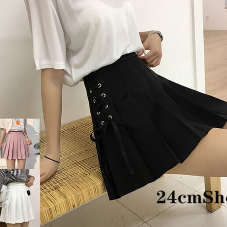 24cmshop  サイドレースアップAラインプリーツスカート  1130