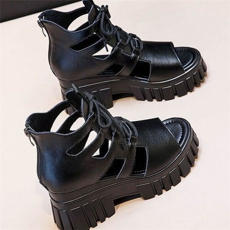 24cmShop ブラックエナメルスニーカー風厚底サンダル 1234