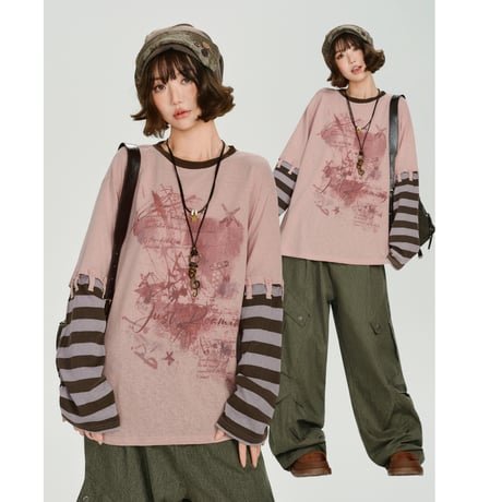 24cmShop韓国ファッションかわいいTシャツ二枚重ねT tx103
