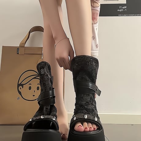 24cmShopダーク厚底ローマブーツ 身長アップ sh124