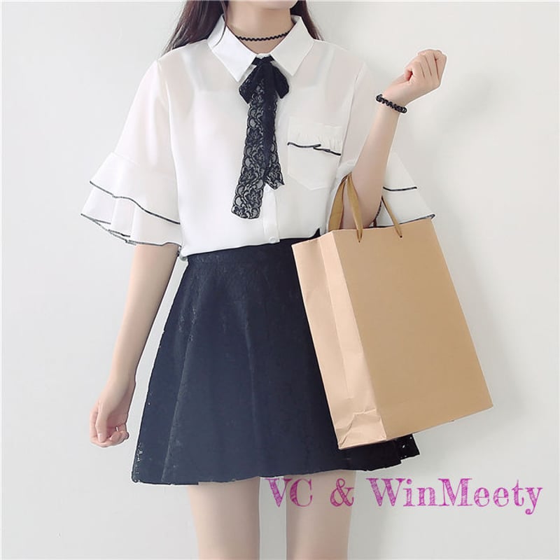 Tops| リボン半袖シャツ 064 | 可愛い服量産型服通販24cm