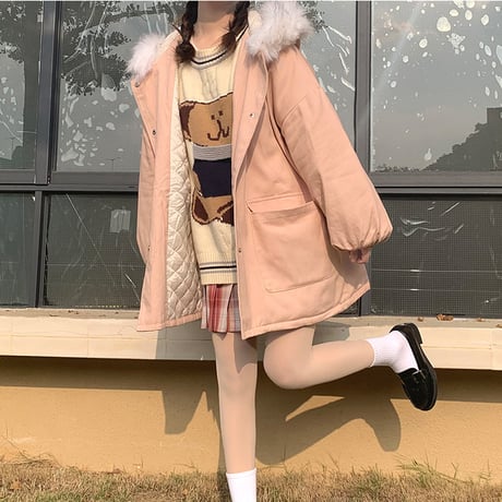 Kawaii Thickened  Warm Cotton Long Jacket  wt024