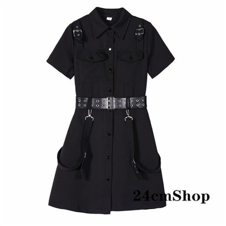 24cmshop フロントボタンシャツワンピース＋アイレットベルト 1138