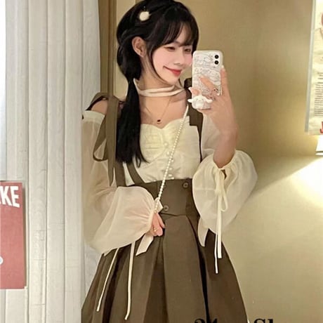 24cmShop かわいいシャツ+リボンワンピース2枚セット 1152