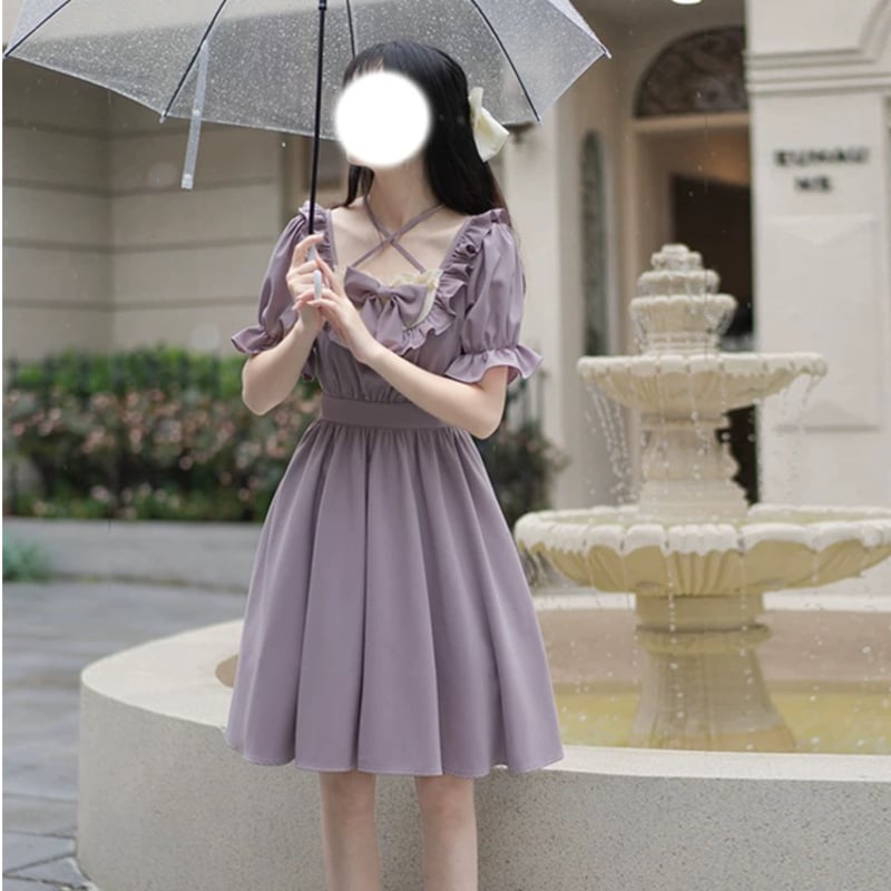 QutieFrash 着物襟ワンピース　パープル QutieFrash 着物襟ワンピース パープル QutieFrash 着物襟ワンピース