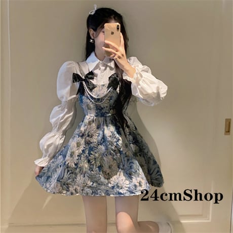 24cmShop レトロ風シャツとジャンパースカート 1390
