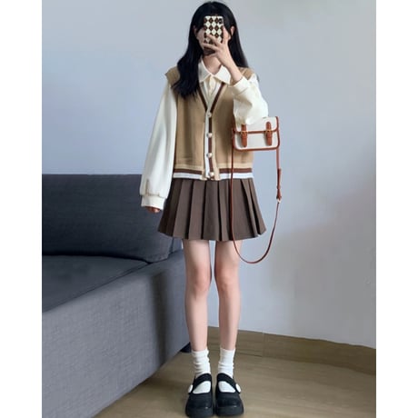 24cmShop 韓国ファッションベスト+ブラウス +スカート3点セット sus089