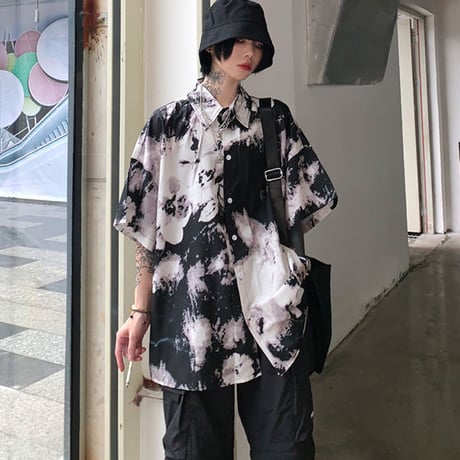 Tops 原宿風総柄フラワー ビッグシャツ 456
