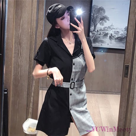可愛い服韓国非対称ワンピース   814