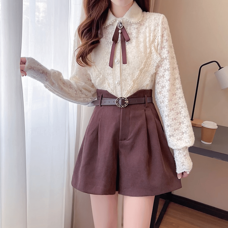 【韓国発】ホルターネックリボンショートパンツセットアップ 韓国服リボントップスショートパンツ 789 | 可愛い服量産型服