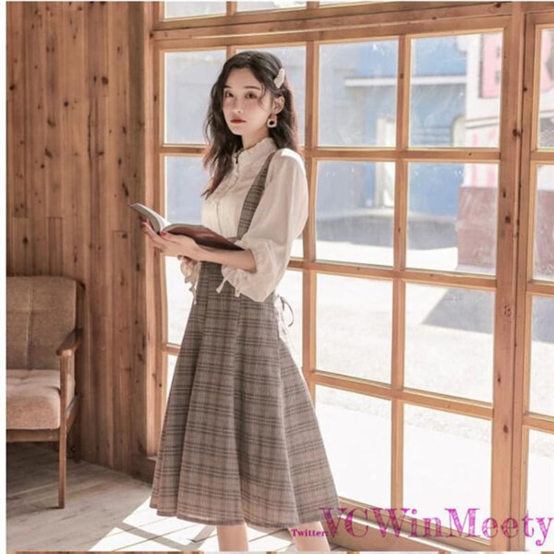 韓国ファッションシャツチェックスカート2点セット 608 | 可愛い