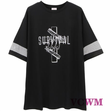シアースリーブプリントチュニックTシャツ  1003