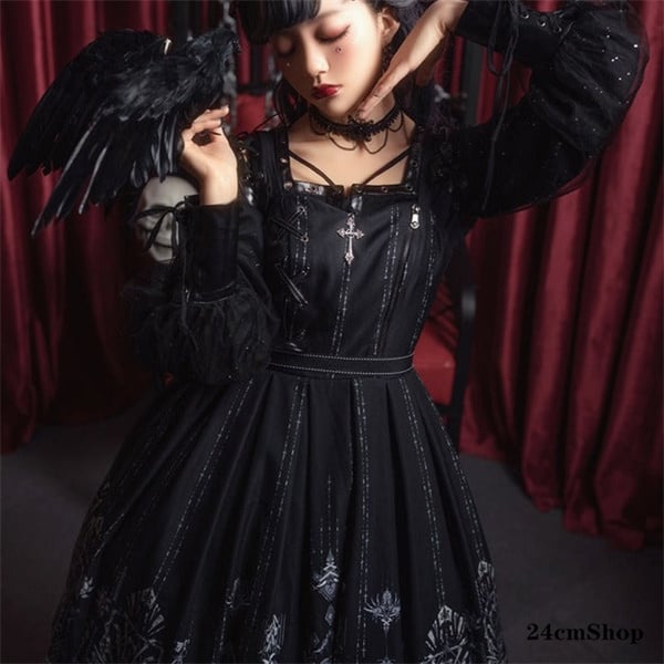 【韓嬢】Love and Heart ロリィタドレスセット ブラック ゴスロリ 韓嬢】Love and Heart ロリィタドレスセット ブラック ゴスロリ