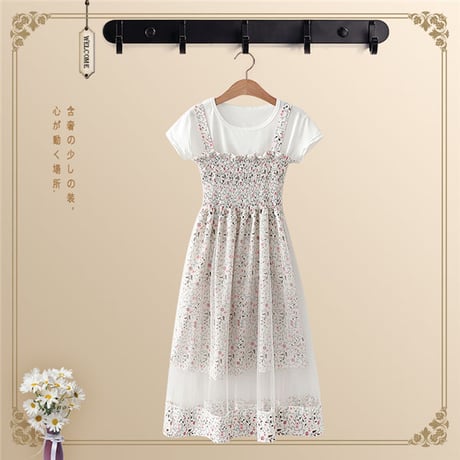 SetUp シャツ+花柄メッシュワンピースセットアップ 401