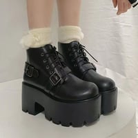 厚底レースアップショートブーツ  sh049