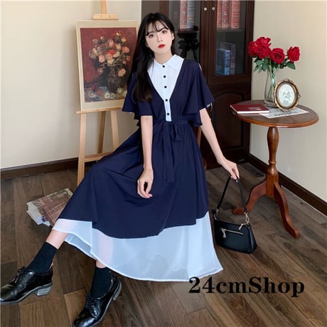 24cmShop ブラック系半袖ファッションワンピース 1221