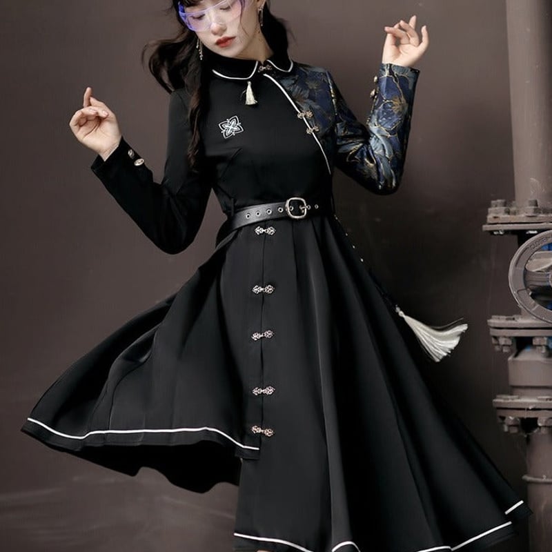 フラワータッセルアシメチャイナテイストワンピース opf153