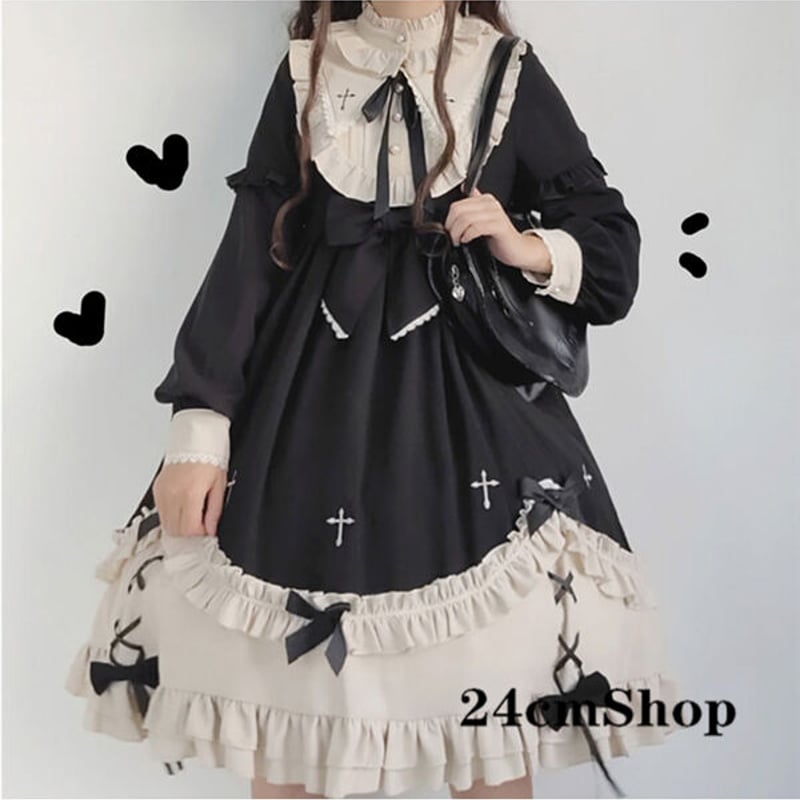 24cmShopフリルスタンドカラークロスリボンワンピース 1214 24cmShopフリルスタンドカラークロスリボンワンピース 1214