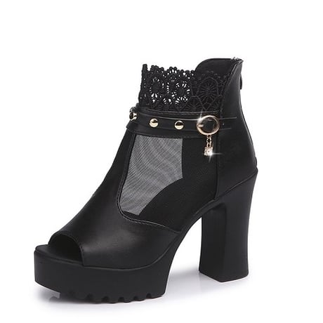 Shoes レース編み上げショートブーツ 356