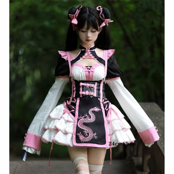 お値下げ中♡パンク風ロリータセットアップ★ミニメイド風ツーピース魅力的な一着 チャイナ風刺繍ロリータドレスセット opf046 | 可愛い服量産型服