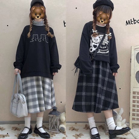 SetUp 長袖Tシャツ+チェックスカート2点セット  623