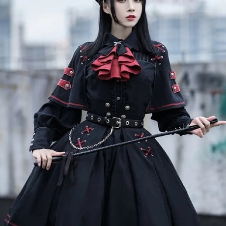 [4点セット] 軍服シャツ+蝶結び+半身スカート+ベルト  740