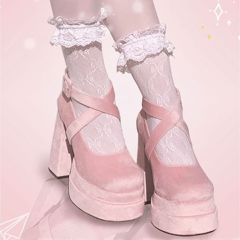 ベルベットリボン厚底ロリータシューズ sh025 | 可愛い服量産型 ベルベットリボン厚底ロリータシューズ sh025 | 可愛い服量産型