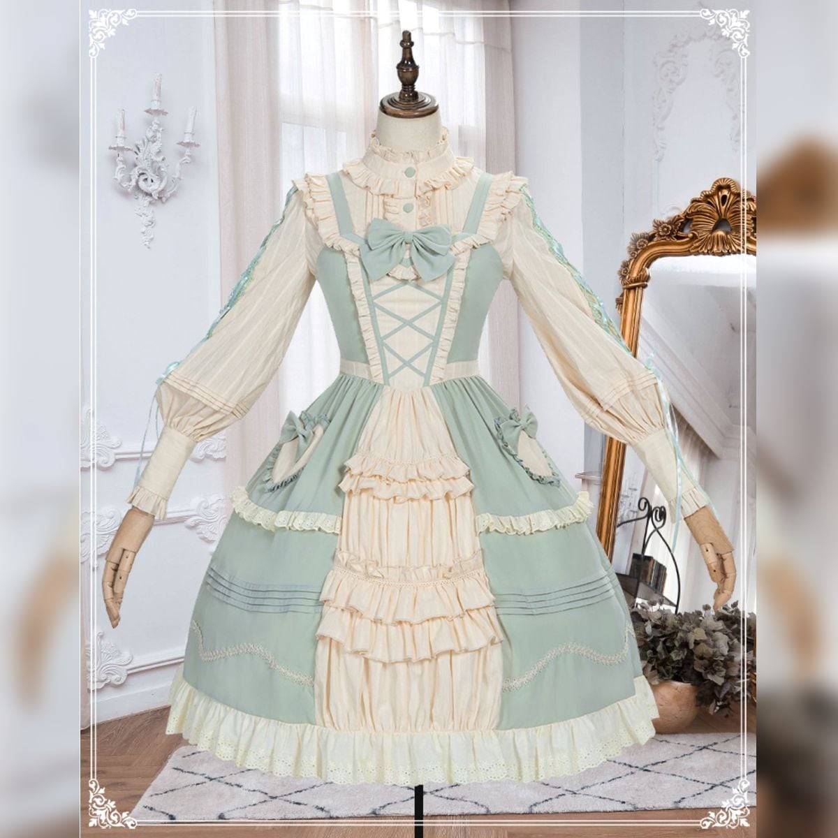 クラシカルレースアップロリータセットアップ：JSK 1408