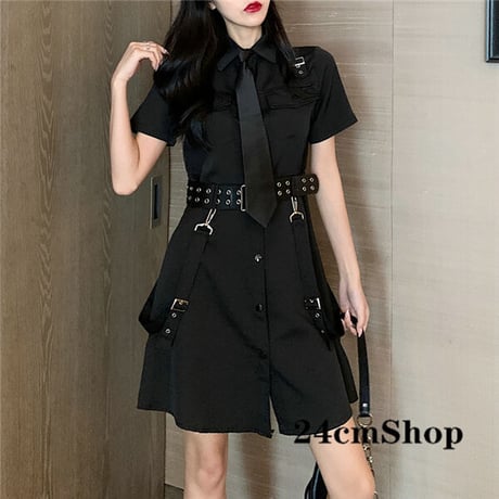 24cmshop フロントボタンシャツワンピース＋アイレットベルト 1138