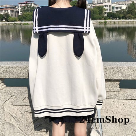 24cmshop ドロップショルダーうさ耳セーラートップス 1136