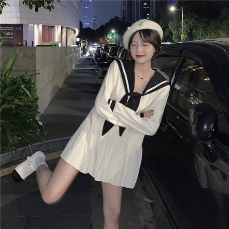 韓国ファッションかわいい長袖ワンピースopf163