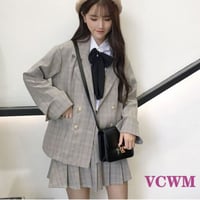 チェックジャケット&チェックスカート ホワイトシャツセットアップ  987
