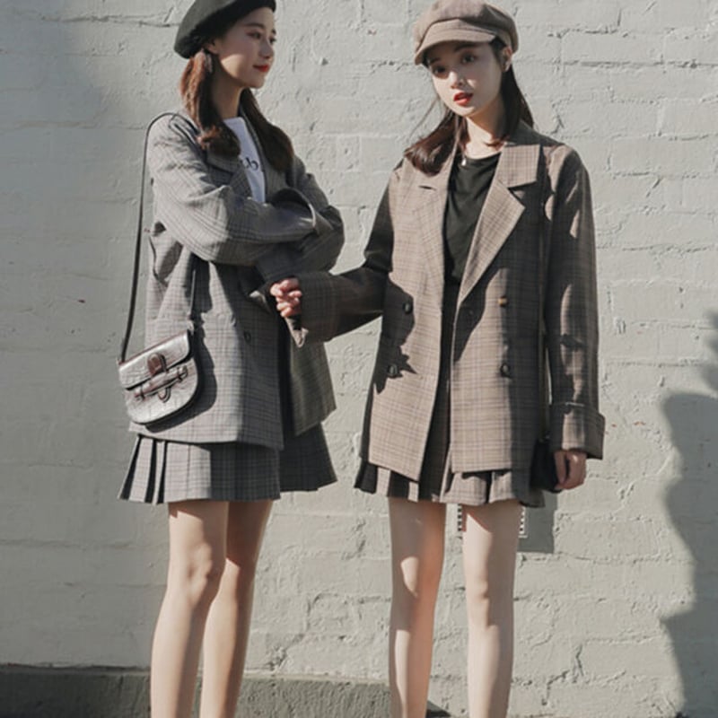 韓国ファッション チェックジャケットセットアップ 137 | 可愛い服量産