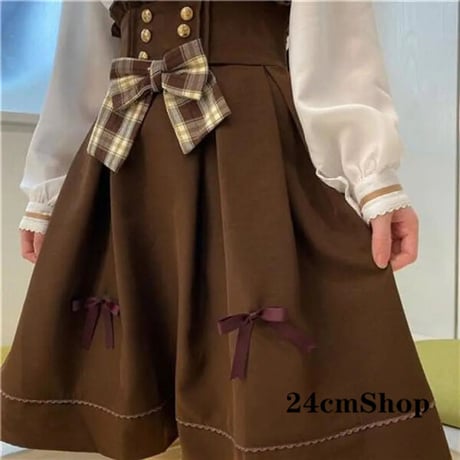 24cmShop かわいいシャツ+ジャンパースカート(リボン付き) 1186