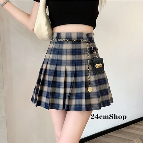 チェーン付き可愛いチェック短いスカート1352