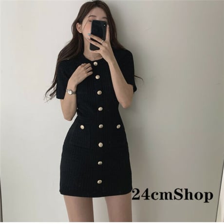 24cmshop クラシック ボタンデザインワンピース  1139