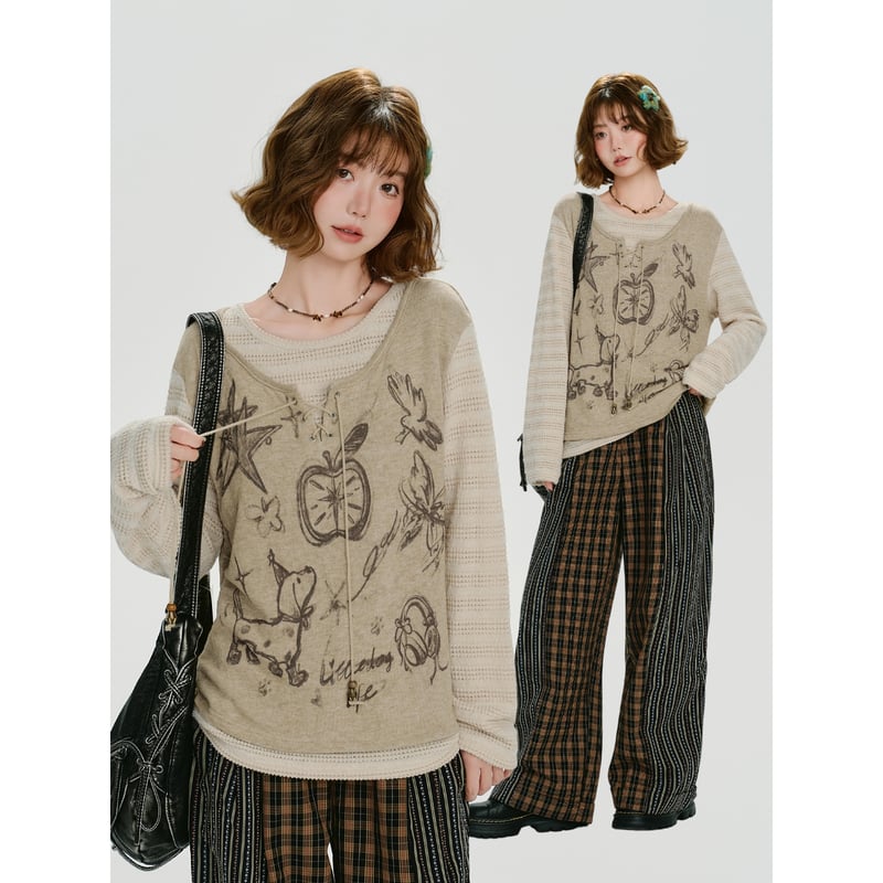 24cmShop韓国ファッションかわいいTシャツ二枚重ねT tx100 | 可愛い服