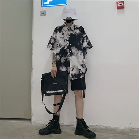 Tops 原宿風総柄フラワー ビッグシャツ 456