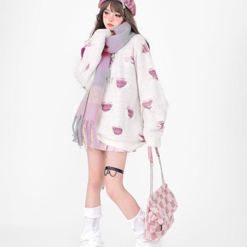 ダメージドットハートニット (1)tx032 | 可愛い服量産型服通販24cm