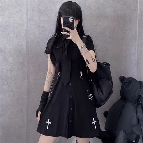 原宿風ブラック系ファッションワンピースops097