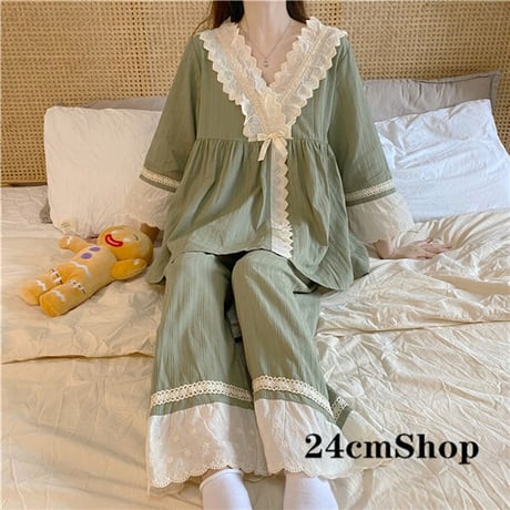 24cmshop Sleepwear レースシャツ+パンツセット 1168
