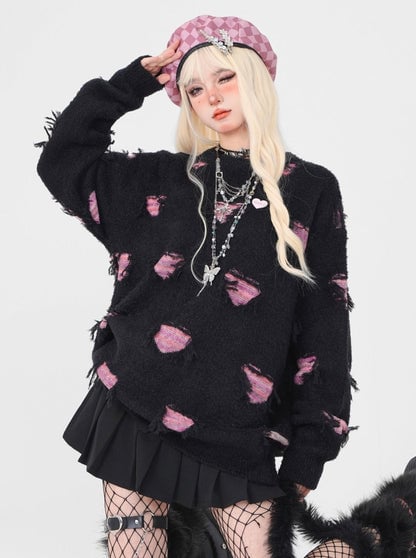 ダメージドットハートニット (1)tx032 | 可愛い服量産型服通販24cm