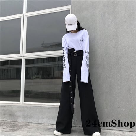 ハイウエスト モード系 ワイドパンツ  1084
