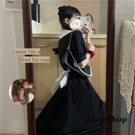 24cmShopブラック系半袖ファッションワンピース 1218