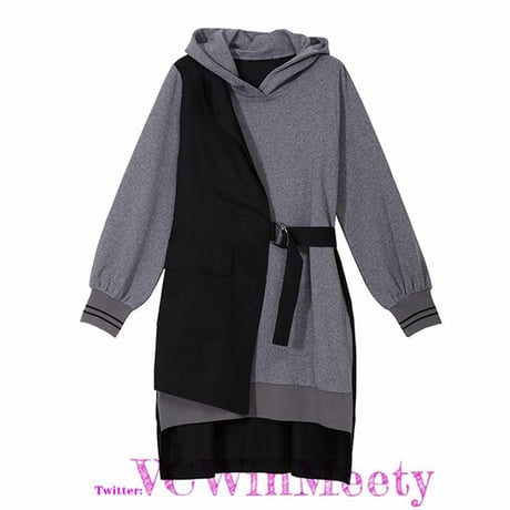 OnePiece モード系バイカラーパーカーワンピース 354