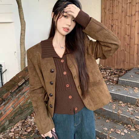 Kawaii Brown Colorful  Short Jacket  wt043