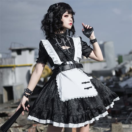 チャイナ風ミニスカ台形エプロンメイド服 opf124