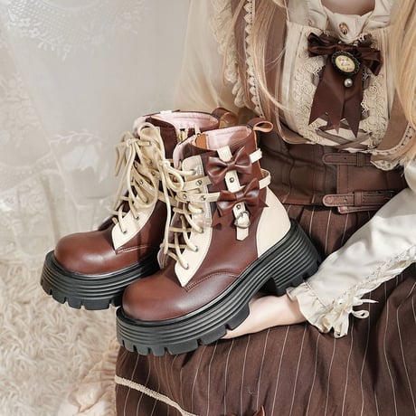 リボン付きレースアップブーツ  sh040