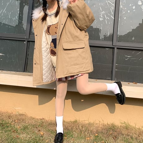 Kawaii Thickened  Warm Cotton Long Jacket  wt024