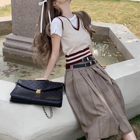 24cmShop 韓国ファッションベスト+Tシャツ+スカート3点セット sus088